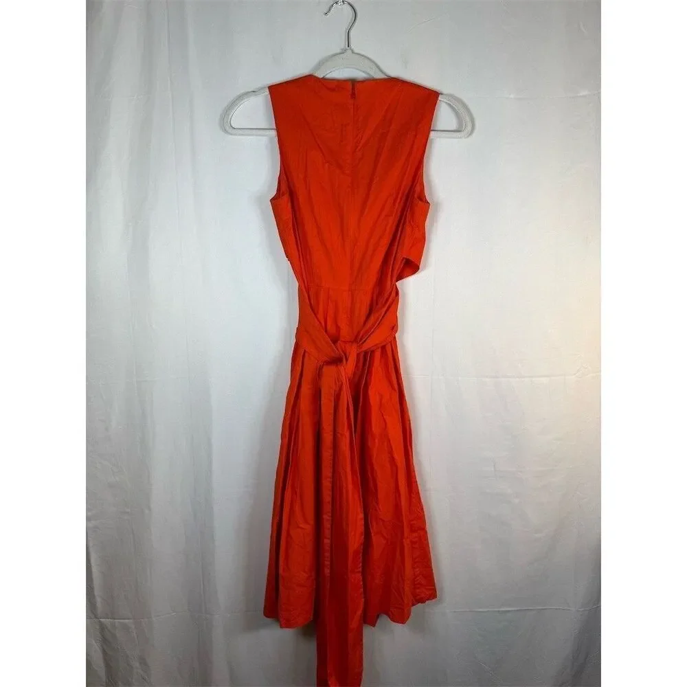 J. by J.Crew Dress Womens Size 00 Orange Sleeveless Wrap Midi Tie Waist